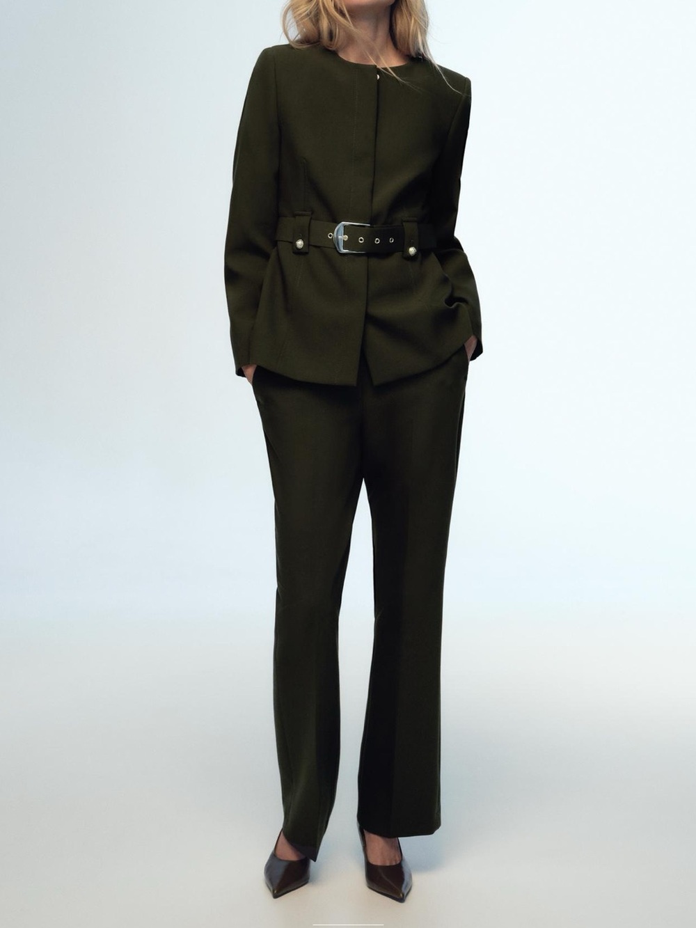 Dark Green Zara Belted Suit